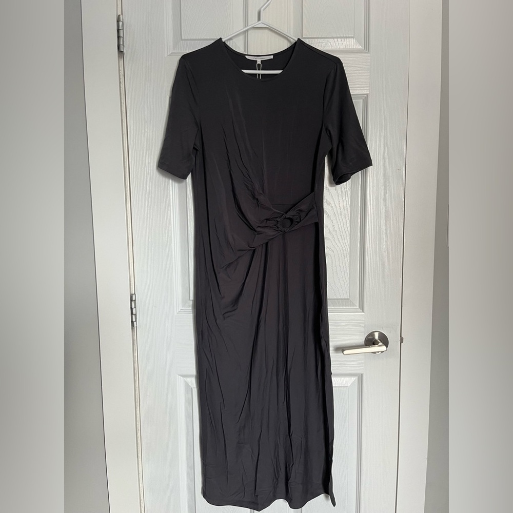 YAYA Women Grey Midi Dress | Ring Waist Detail | NWT | Size M